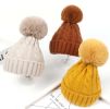 Kids Winter Ear Protect Knitting Hat Toddler Pom Pom Hat; Beige