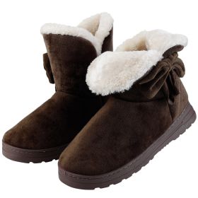 Women Ladies Snow Boots Super Soft Fabric Mid-Calf Winter Shoes Thickened Plush Warm Lining Shoes (Color: coffee, size: 7)