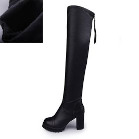 Lucyever Thick Heels Thigh High Boots Women Autumn Winter Back Zipper Over The Knee Boots Woman Soft Pu Leather Botas Femininas (Color: black short plush, size: 40)