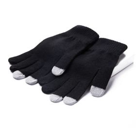 2022 New Women's Thick Knitted Gloves Girls Touch Screen Fashion Deer Pattern Sweet and Cute Autumn and Winter Warm Wool Gloves (Color: Style 2 Black)