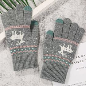 2022 New Women's Thick Knitted Gloves Girls Touch Screen Fashion Deer Pattern Sweet and Cute Autumn and Winter Warm Wool Gloves (Color: Style 1 Gray)
