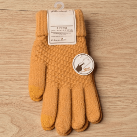 Double-layer rabbit hair gloves female winter Korean version of solid color all fingers winter women gloves girls mittens (Color: N357-Yellow)