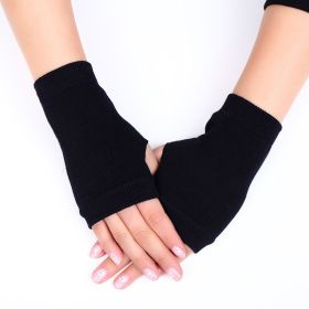 Double-layer rabbit hair gloves female winter Korean version of solid color all fingers winter women gloves girls mittens (Color: Half-finger gloves)