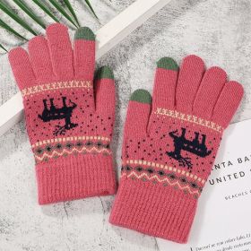 2022 New Women's Thick Knitted Gloves Girls Touch Screen Fashion Deer Pattern Sweet and Cute Autumn and Winter Warm Wool Gloves (Color: Style 1 red)