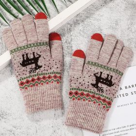 2022 New Women's Thick Knitted Gloves Girls Touch Screen Fashion Deer Pattern Sweet and Cute Autumn and Winter Warm Wool Gloves (Color: Style 1 Beige)