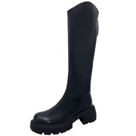 Lucyever Patent Leather Platform Riding Boots for Women 2022 Square Heels Knee High Boots Woman Thick Bottom Autumn Winter Botas (Color: black short plush, size: 35)