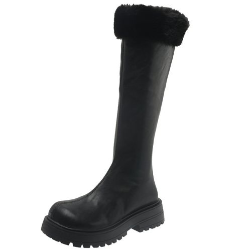 Lucyever Winter Khaki Platform Knee High Boots Women 2022 Back Zipper Long Fur Boots Woman Thick Heels Warm Plush Shoes Female