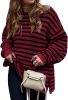 2023 Fall Winter Women's Oversized Long Sleeve Striped Sweater Casual Crewneck Side Split Pullover Knit Tops