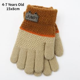 6-10 Years Old New Fashion Kids Thick Knitted Gloves Warm Winter Gloves Children Stretch Mittens Boy Girl Infant Accessories (Color: Beige-4-7Y)