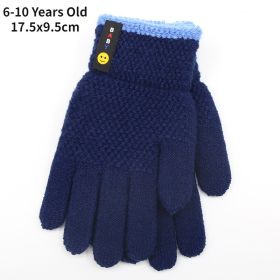 6-10 Years Old New Fashion Kids Thick Knitted Gloves Warm Winter Gloves Children Stretch Mittens Boy Girl Infant Accessories (Color: Navy-6-10Y)
