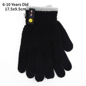 6-10 Years Old New Fashion Kids Thick Knitted Gloves Warm Winter Gloves Children Stretch Mittens Boy Girl Infant Accessories (Color: Black-6-10Y)