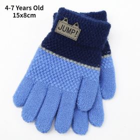 6-10 Years Old New Fashion Kids Thick Knitted Gloves Warm Winter Gloves Children Stretch Mittens Boy Girl Infant Accessories (Color: Blue-4-7Y)