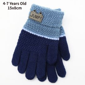 6-10 Years Old New Fashion Kids Thick Knitted Gloves Warm Winter Gloves Children Stretch Mittens Boy Girl Infant Accessories (Color: Navy-4-7Y)