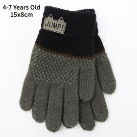 6-10 Years Old New Fashion Kids Thick Knitted Gloves Warm Winter Gloves Children Stretch Mittens Boy Girl Infant Accessories (Color: Dark gray-4-7Y)