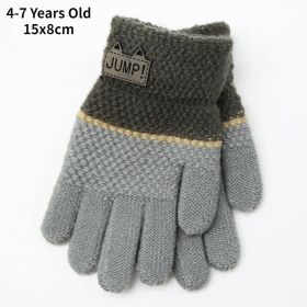 6-10 Years Old New Fashion Kids Thick Knitted Gloves Warm Winter Gloves Children Stretch Mittens Boy Girl Infant Accessories (Color: Light gray-4-7Y)