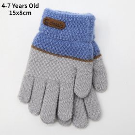 6-10 Years Old New Fashion Kids Thick Knitted Gloves Warm Winter Gloves Children Stretch Mittens Boy Girl Infant Accessories (Color: Blue gray-4-7Y)