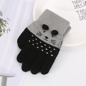 Girls Cute Cartoon Cat Gloves Winter Thick Knit Boys Kids Newborn Mittens Children Keep Finger Warm Gloves For Baby 3-7Years Old (Color: Black)