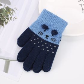 Girls Cute Cartoon Cat Gloves Winter Thick Knit Boys Kids Newborn Mittens Children Keep Finger Warm Gloves For Baby 3-7Years Old (Color: Dark Blue)