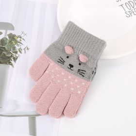 Girls Cute Cartoon Cat Gloves Winter Thick Knit Boys Kids Newborn Mittens Children Keep Finger Warm Gloves For Baby 3-7Years Old (Color: Pink)