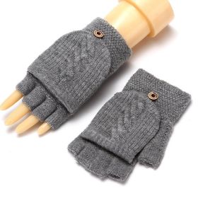 Winter Warm Thickening Wool Gloves Knitted Flip Fingerless Exposed Finger Thick Gloves Without Fingers Mittens Glove Women (Color: A-Light grey, Gloves Size: One size)