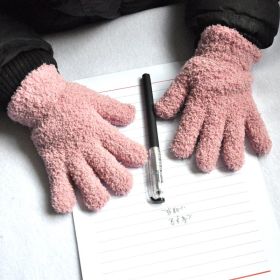 Warmom Coral Fleece Thicken Kids Gloves Winter Keep Warm Children Baby Plush Furry Full Finger Mittens Soft Gloves For 7-11Years (Color: light pink)