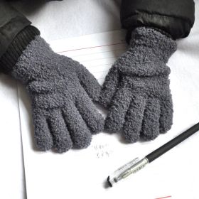 Warmom Coral Fleece Thicken Kids Gloves Winter Keep Warm Children Baby Plush Furry Full Finger Mittens Soft Gloves For 7-11Years (Color: dark gray)