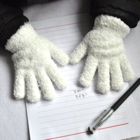 Warmom Coral Fleece Thicken Kids Gloves Winter Keep Warm Children Baby Plush Furry Full Finger Mittens Soft Gloves For 7-11Years (Color: White)