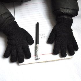 Warmom Coral Fleece Thicken Kids Gloves Winter Keep Warm Children Baby Plush Furry Full Finger Mittens Soft Gloves For 7-11Years (Color: Black)