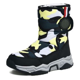 Winter warm cotton snow boots Warm boots for boys and girls comfortable warm mid-calf boots 30-39 (Color: Black yellow, size: 31)