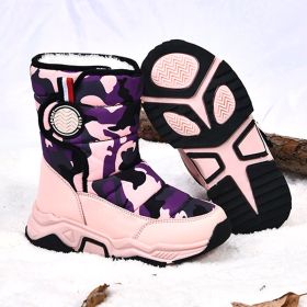 Winter warm cotton snow boots Warm boots for boys and girls comfortable warm mid-calf boots 30-39 (Color: Pink, size: 37)