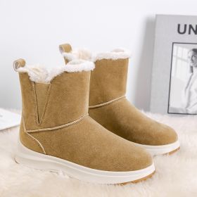 Women's winter new large size plus fleece snow boots casual short boots warm women's cotton shoes short boots (Color: Khaki, size: 43)