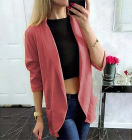 Autumn and winter women's new coat long sleeve fashion small suit (Color: Dark pink, size: M)