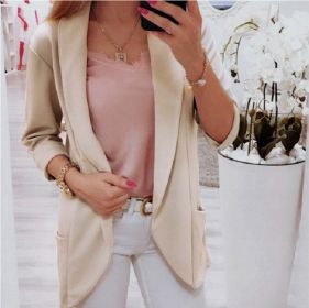 Autumn and winter women's new coat long sleeve fashion small suit (Color: Khaki, size: L)
