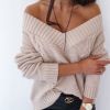 Solid V-neck Women's Sweater Drop Shoulder Long Sleeve knitting Sweaters Woman 2021 Autumn Winter Loose Fashion Pullover