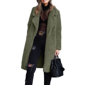 Autumn and Winter Women's Hot Sale Long-sleeved Lapel Women's Plush Jacket Long Coat (Color: Army green, size: XXXL)