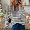 Stripe knitted Casual Women Sweater Long Sleeve Women's Jumper 2021 Autumn Winter Patchwork Knitted Sweaters Zip V-Neck Pullover