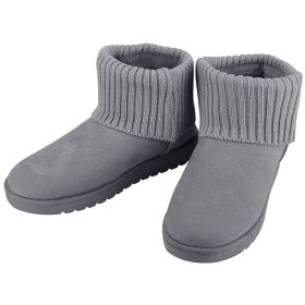 Women Lady Snow Boots Suede Mid-Calf Boot Shoe Short Plush Warm Lining Shoes w/ Anti-slip Rubber Base Knitting Design (Color: Grey, size: 8)