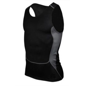 Hot Sale Men Fitness GYM Base Layer Top Compression Sleeveless Sports Tight Shirts (Color: Black, size: XXL)
