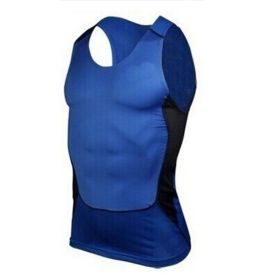Hot Sale Men Fitness GYM Base Layer Top Compression Sleeveless Sports Tight Shirts (Color: Blue, size: XXXL)