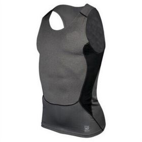 Hot Sale Men Fitness GYM Base Layer Top Compression Sleeveless Sports Tight Shirts (Color: Dark Grey, size: L)