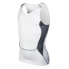 Hot Sale Men Fitness GYM Base Layer Top Compression Sleeveless Sports Tight Shirts (Color: White, size: XXL)