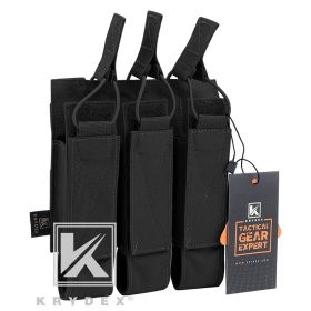 KRYDEX MP5 MP7 KRISS Triple Magazine Pouch Tactical Modular MOLLE Triple Open Top SMG Mag Pouch Carrier For Airsoft Hunting Gear (Color: BK)