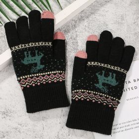 2022 New Women's Thick Knitted Gloves Girls Touch Screen Fashion Deer Pattern Sweet and Cute Autumn and Winter Warm Wool Gloves (Color: Style 1 Black)