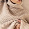Knit Women's Turtleneck Sweater Pullovers 2021 Autumn Winter Solid Long Sleeve Dropped Shoulder Loose Knitwear Ladies Office Top